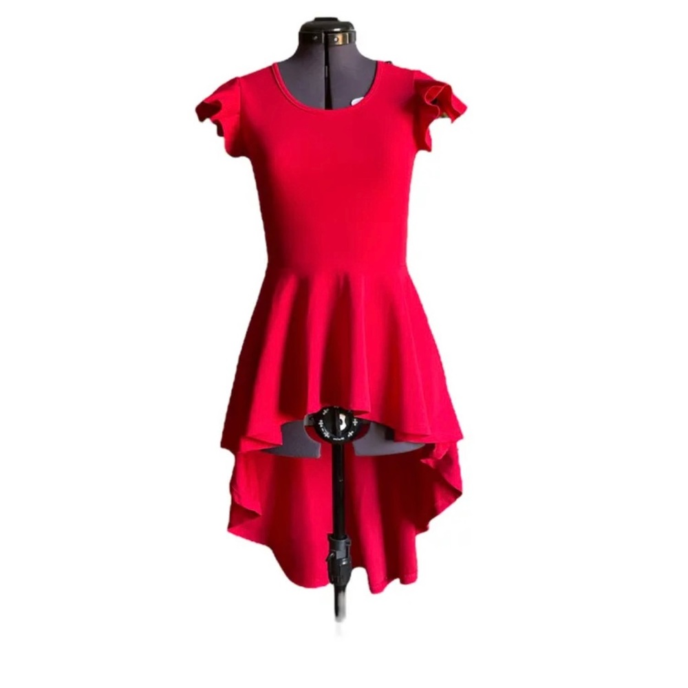 Love J Asymmetrical Ruffle Sleeve Red High-low Tunic - Small
